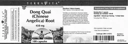 Label for Dong Quai (Chinese Angelica) Root 450 mg