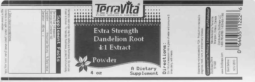 Label for Extra Strength Dandelion Root 4:1 Extract Powder