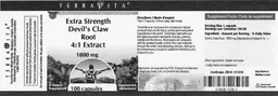 Label for Extra Strength Devil's Claw Root 4:1 Extract 1800 mg