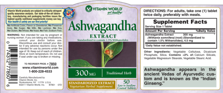 Label for Ashwagandha Extract 300 mg