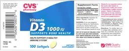 Label for Vitamin D3 1000 IU