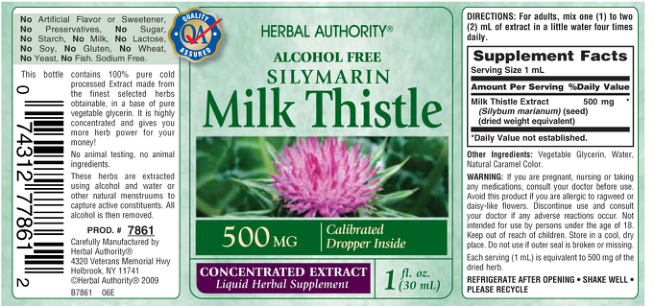 Label for Silymarin Milk Thistle