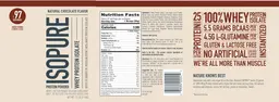 Label for Isopure Whey Protein Isolate Natural Chocolate Flavor