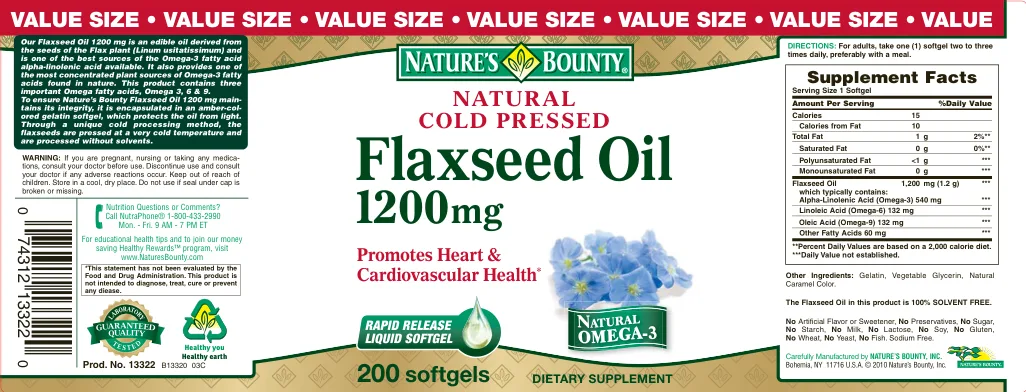 Label for Natural Cold Pressed Flaxseed Oil 1200 mg