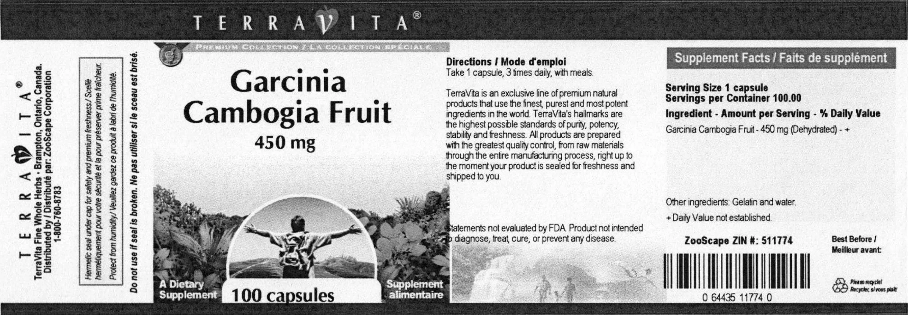 Label for Garcinia Cambogia Fruit 450 mg