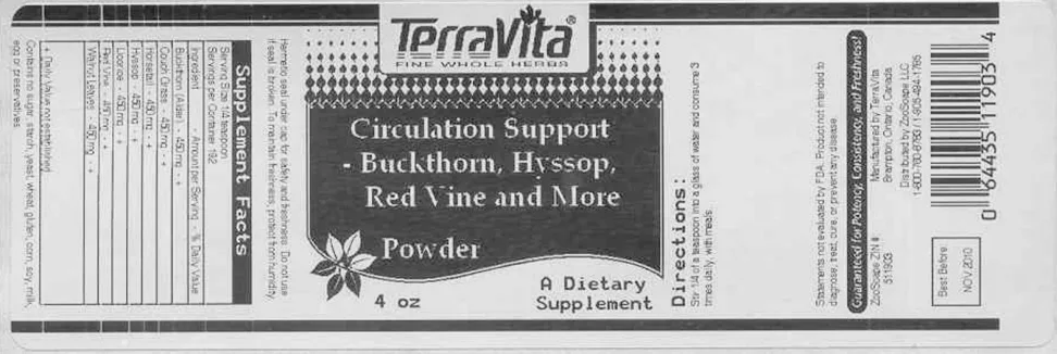 Label for Circulation Support - Buckthorn, Hyssop, Red Vine And More Powder