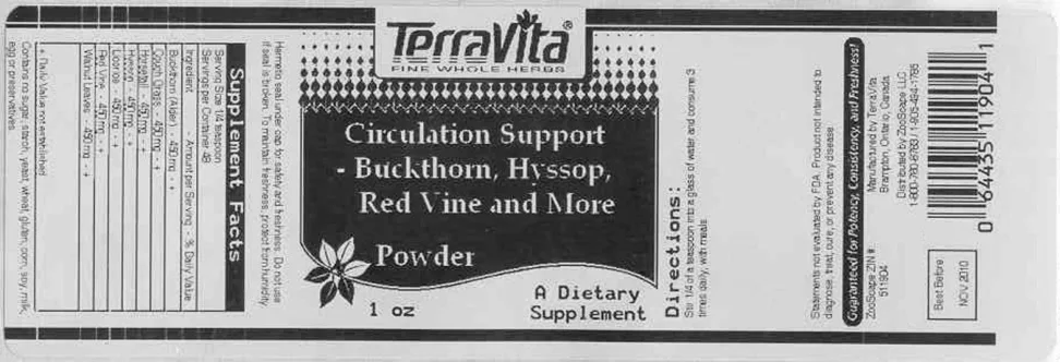 Label for Circulation Support - Buckthorn, Hyssop, Red Vine And More Powder