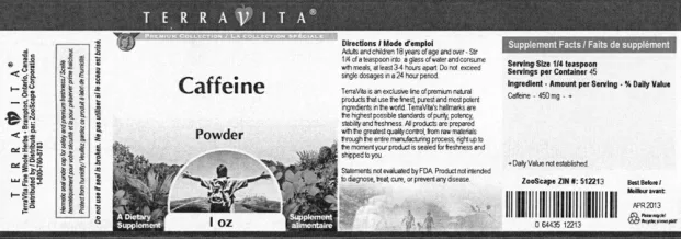 Label for Caffeine Powder