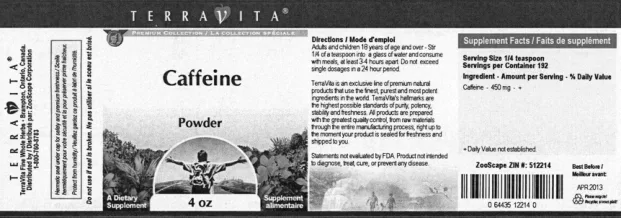 Label for Caffeine Powder