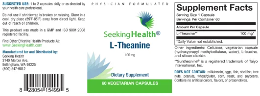 Label for L-Theanine 100 mg