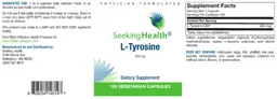 Label for L-Tyrosine 500 mg
