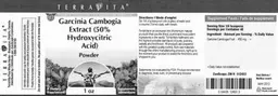 Label for Garcinia Cambogia Extract (50% Hydroxycitric Acid) Powder