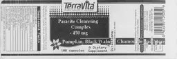 Label for Parasite Cleansing Complex 450 mg Pumpkin, Black Walnut, Chamomile And More