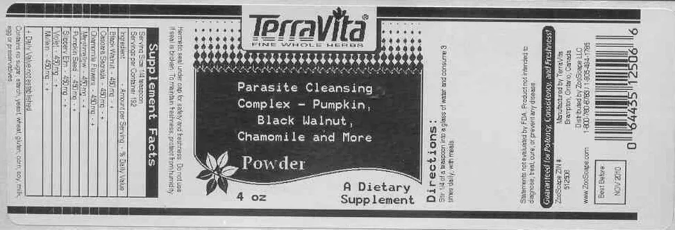 Label for Parasite Cleansing Complex - Pumpkin, Black Walnut, Chamomile And More Powder