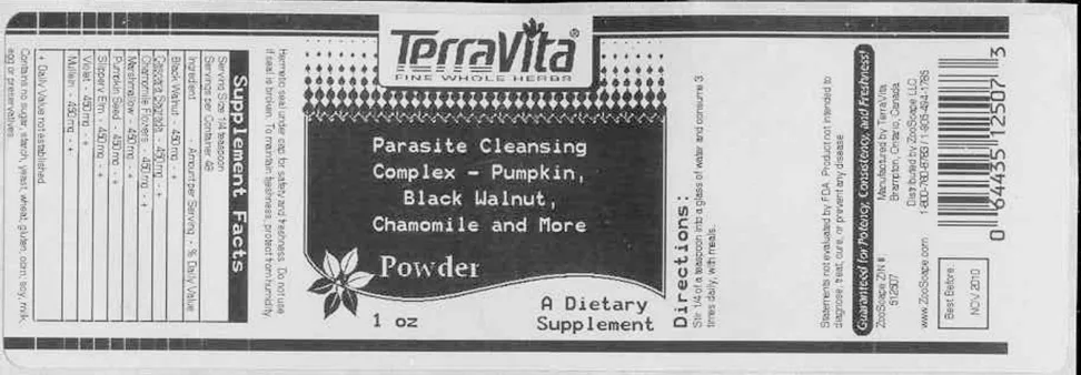 Label for Parasite Cleansing Complex - Pumpkin, Black Walnut, Chamomile And More Powder