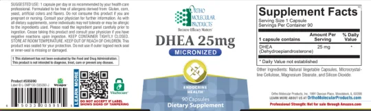 Label for DHEA 25 mg