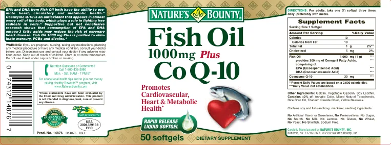 Label for Fish Oil 1000 mg Plus Co Q-10