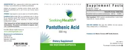 Label for Pantothenic Acid 500 mg