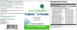 Label for ProBiota 12 Powder