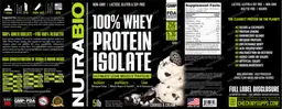 Label for 100% Whey Protein Isolate Cookies & Cream