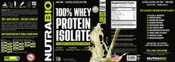 Label for 100% Whey Protein Isolate Unflavored