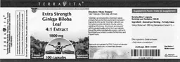 Label for Extra Strength Ginkgo Biloba Leaf 4:1 Extract 1800 mg