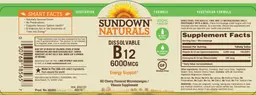 Label for Dissolvable B12 6000 mcg Cherry Flavored