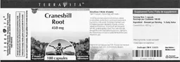 Label for Cranesbill Root 450 mg