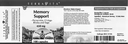 Label for Memory Support - Periwinkle, Ginkgo Biloba And Sage 450 mg