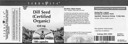 Label for Dill Seed (Certified Organic) 450 mg