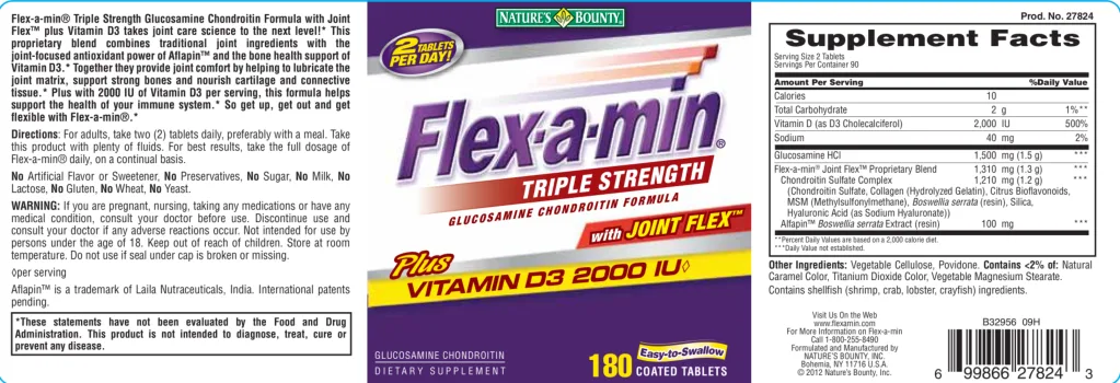 Label for Flex-A-Min Triple Strength Glucosamine Chondroitin With Joint Flex