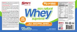 Label for 100% Natural Whey Supreme Vanilla