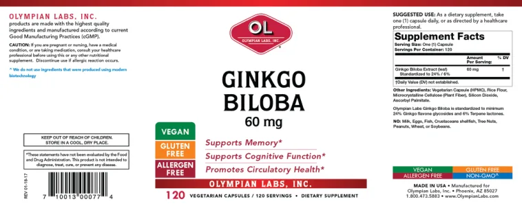Label for Ginkgo Biloba 60 mg