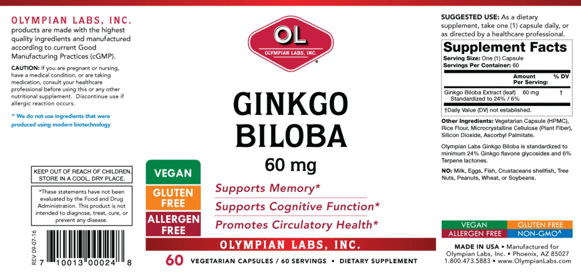 Label for Ginkgo Biloba 60 mg