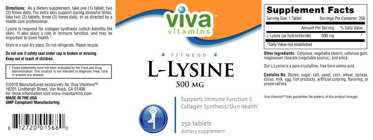 Label for L-Lysine 500 mg