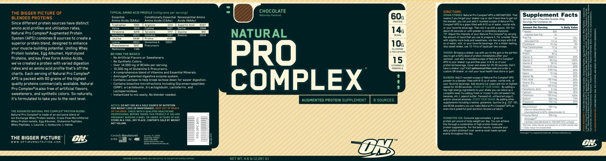 Label for Natural Pro Complex Chocolate