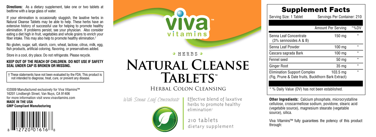 Label for Natural Cleanse Tablets