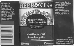 Label for Bilberry Extract 25% Anthocyanidin
