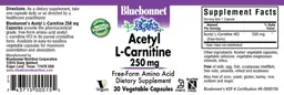 Label for Acetyl L-Carnitine 250 mg