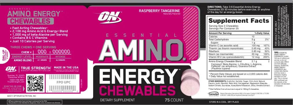 Label for Essential Amin.O. Energy Chewables Raspberry Tangerine