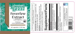 Label for Feverfew Extract 500 mg
