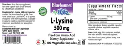 Label for L-Lysine 500 mg