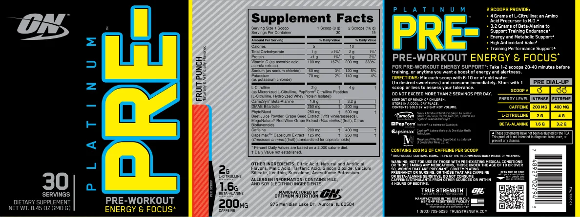 Label for Platinum Pre- Fruit Punch