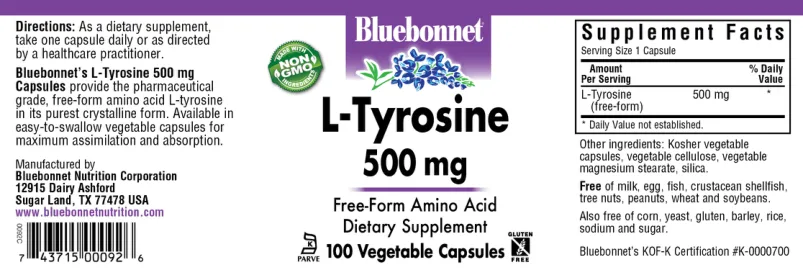 Label for L-Tyrosine 500 mg