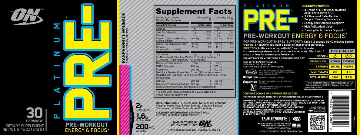 Label for Platinum Pre-Raspberry Lemonade