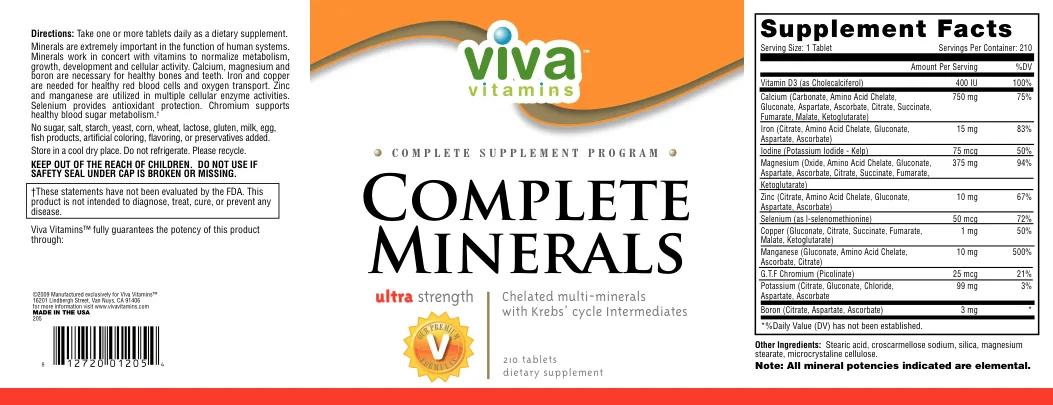 Label for Complete Minerals Ultra Strength