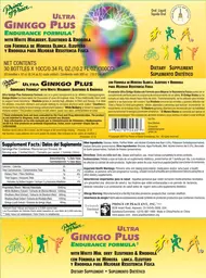 Label for Ultra Gingko Plus Endurance Formula