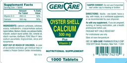 Label for Oyster Shell Calcium 500 mg Plus Vitamin D
