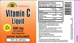 Label for Vitamin C Liquid 500 mg Tasty Orange Flavor