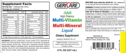 Label for Adult High Potency Multi-Vitamin Multi-Mineral Liquid